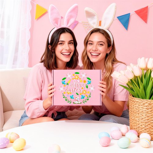 Honxicur Happy Easter Gifts Set for Women Sister Teens Adults Stuff, Easter Basket Stuffers with 16oz Glass Cup, Scented Candles, Bracelet, Makeup bag & Socks, Self Care Gifts for Women