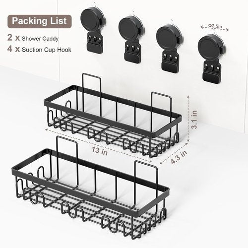 JOTPE Shower Caddy - No-Drill Suction Cup Organizer | Large Capacity, Waterproof & Removable, Black - 2 Pack
