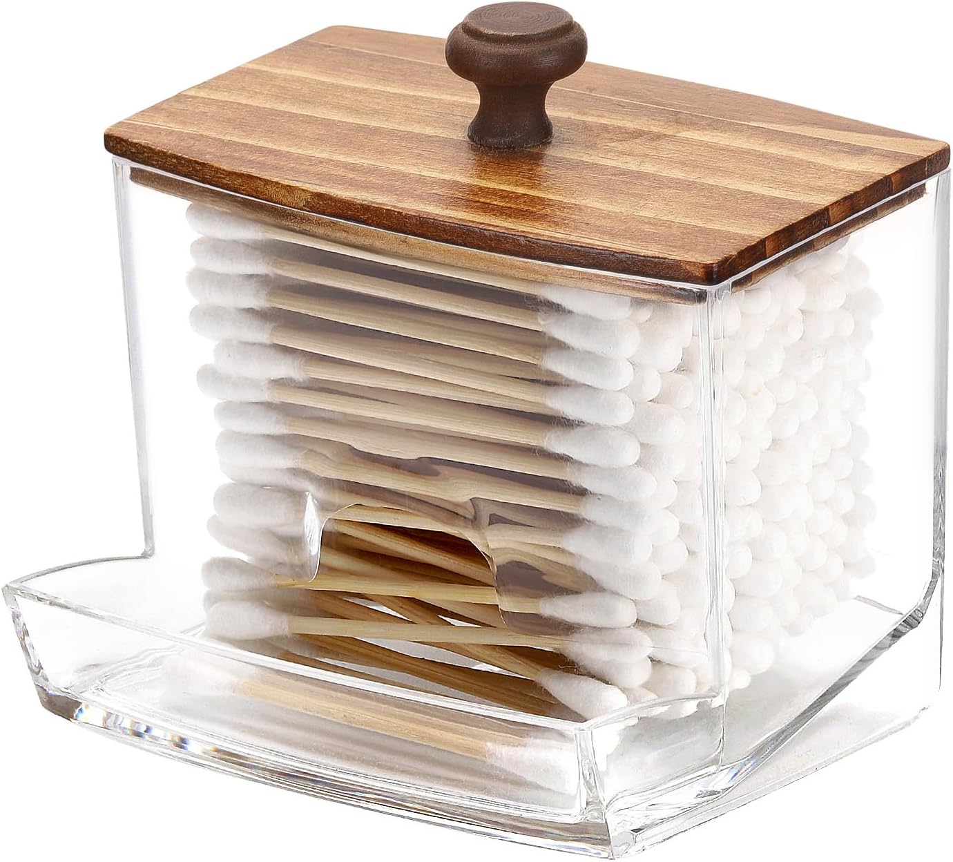 Tbestmax Qtip Holder Dispenser - 10oz Clear Bathroom Organizer for Cotton Balls, Swabs & Floss