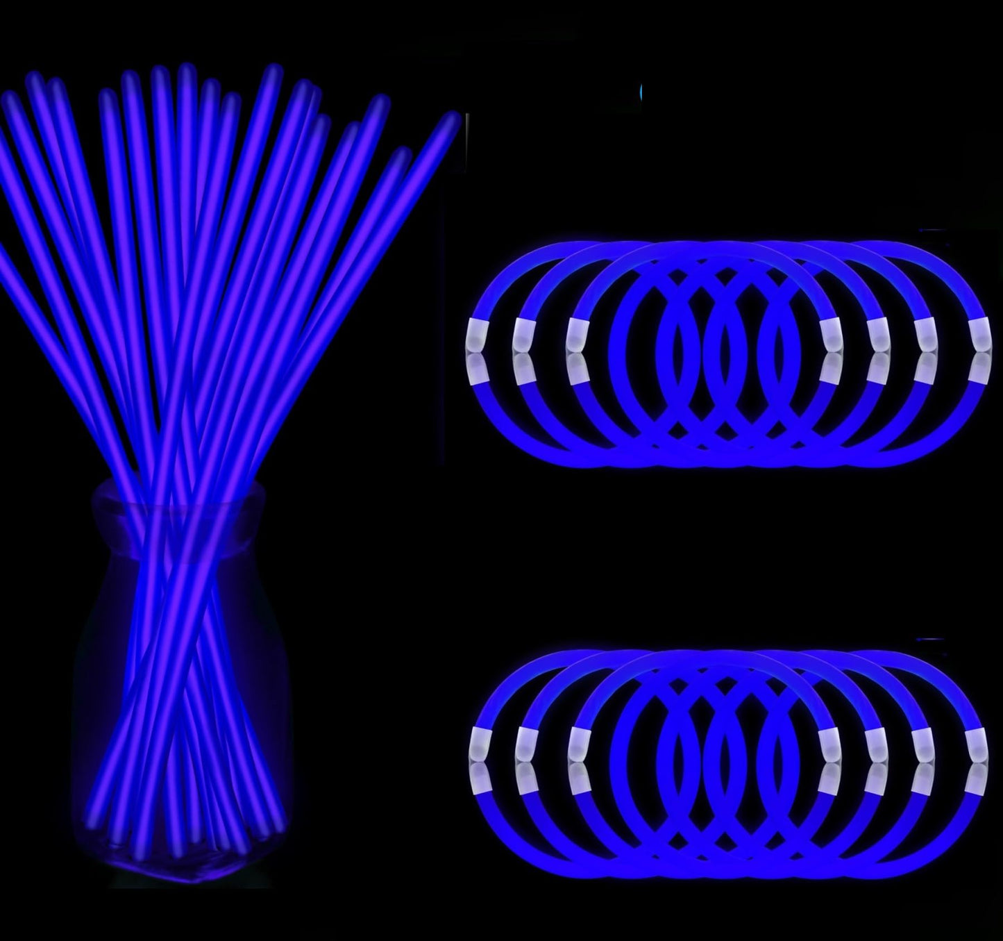 NUDALA 200 Pcs Blue Glow Sticks Bracelet Necklaces Bulk Glow in The Dark Party Supplies 8” Light Stick Pack with Connectors for Easter 4th of July Party Favors Christmas Birthday Carnival