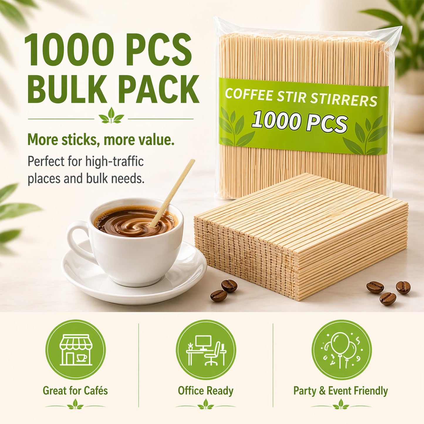 1000PCS Coffee Stirrers - Bamboo Coffee Stir Sticks Disposable Hot Drink Beverage Stirring Swizzle Stir Sticks For Coffee Milk Juice Cocktail Chocolate For Party Bar 5.5 Inch Square