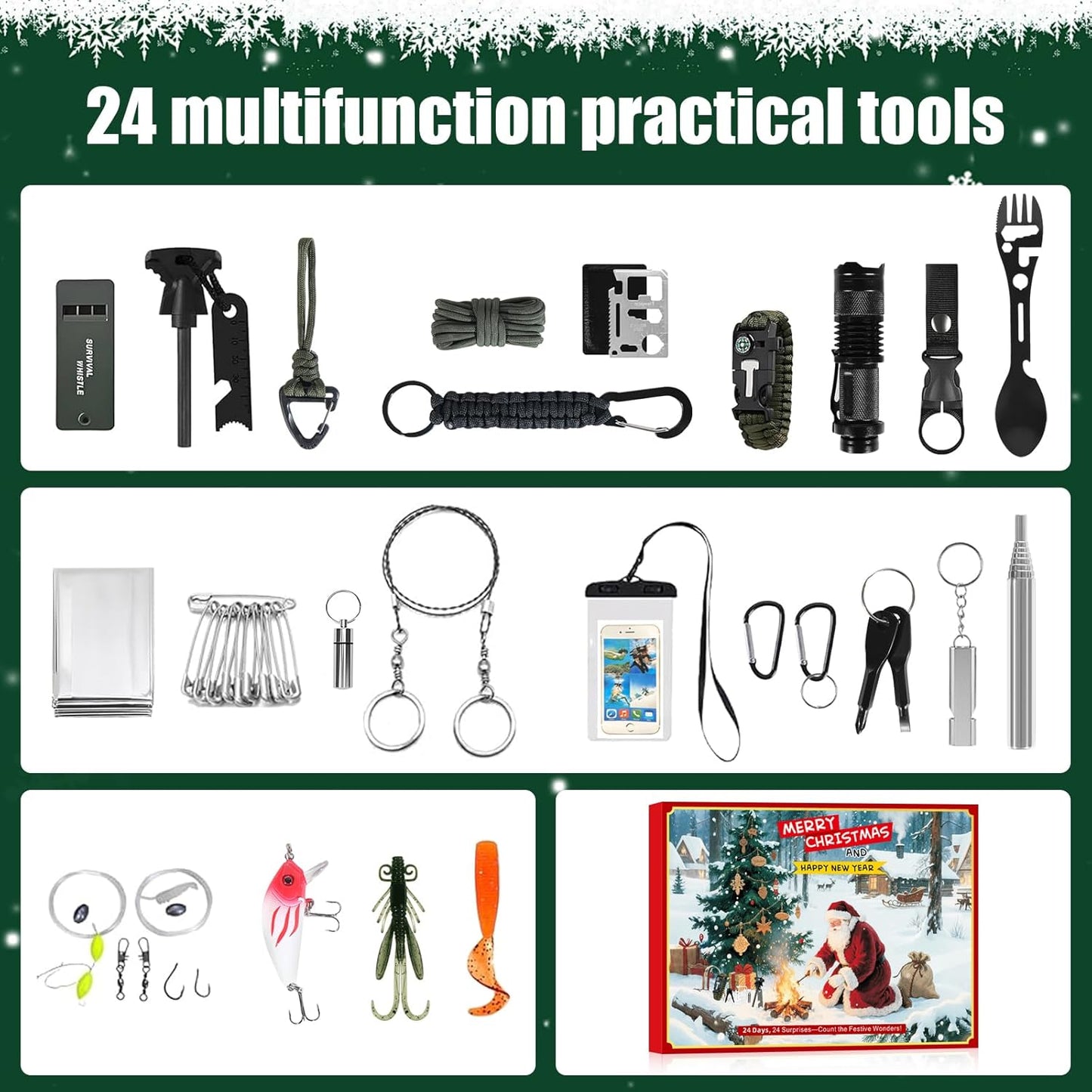 Survival Advent Calendar 2025 - 24 Days of Outdoor Gear & Gadgets for Men and Teens | Perfect Christmas Countdown Gift