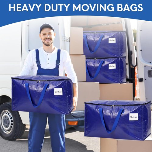 Heavy-Duty Moving Bags by [Brand Name] - 6-Pack Extra-Large, Waterproof with Reinforced Handles (Blue) | Ideal for Storage & Travel