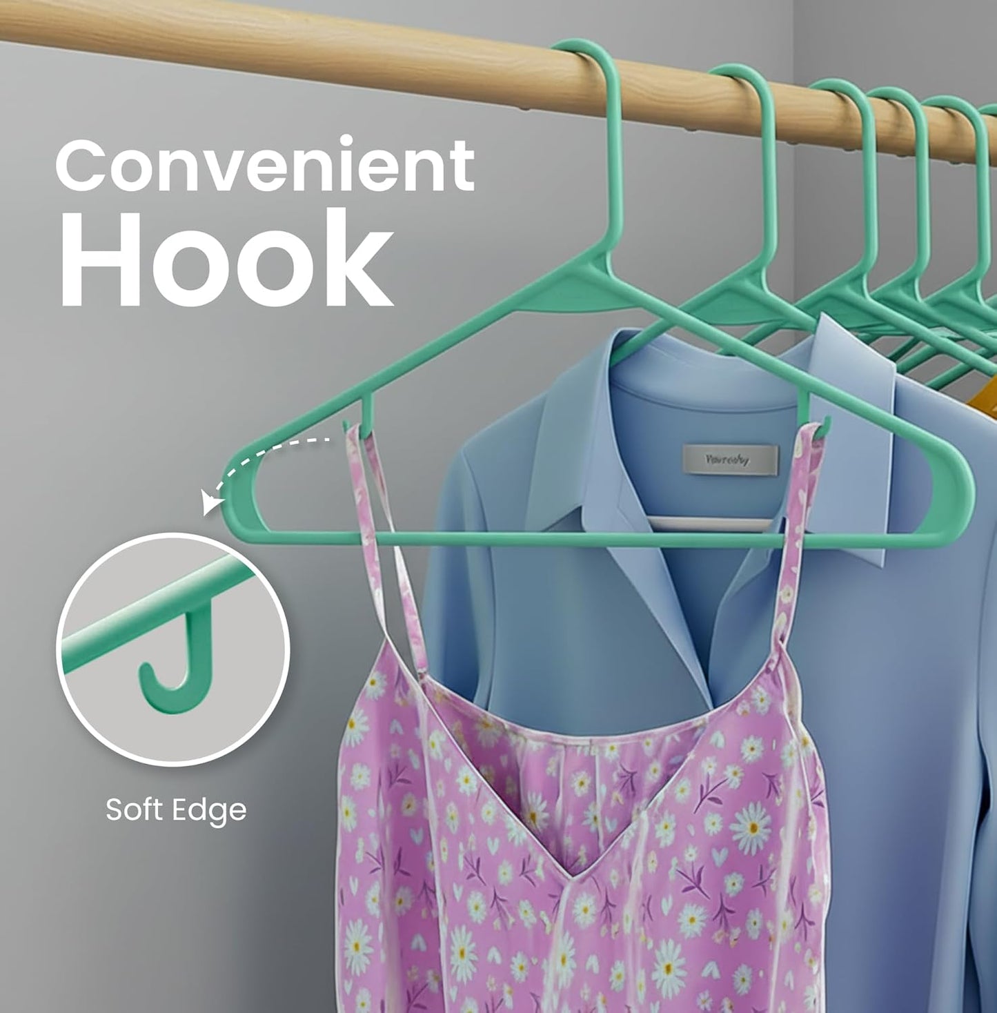 Utopia Home Plastic Hangers 50 Pack - Durable Space-Saving Closet Organizers - Built-In Strap Hooks (Aqua)