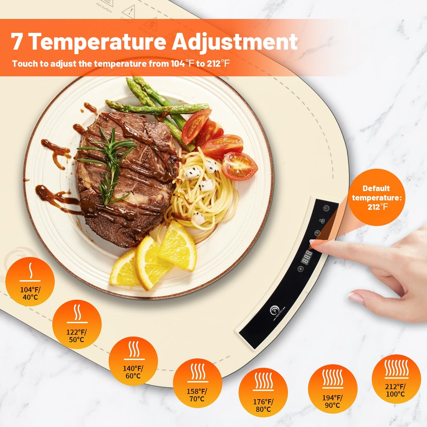 P PBAUTOS Food Warming Mat, 23.1"x15.8" Silicone Heating Mat for Buffets & Parties, Electric Warming Tray with 7 Temp Settings, Auto Shut-Off, Foldable Design, Non-Stick Surface, Household Use Only