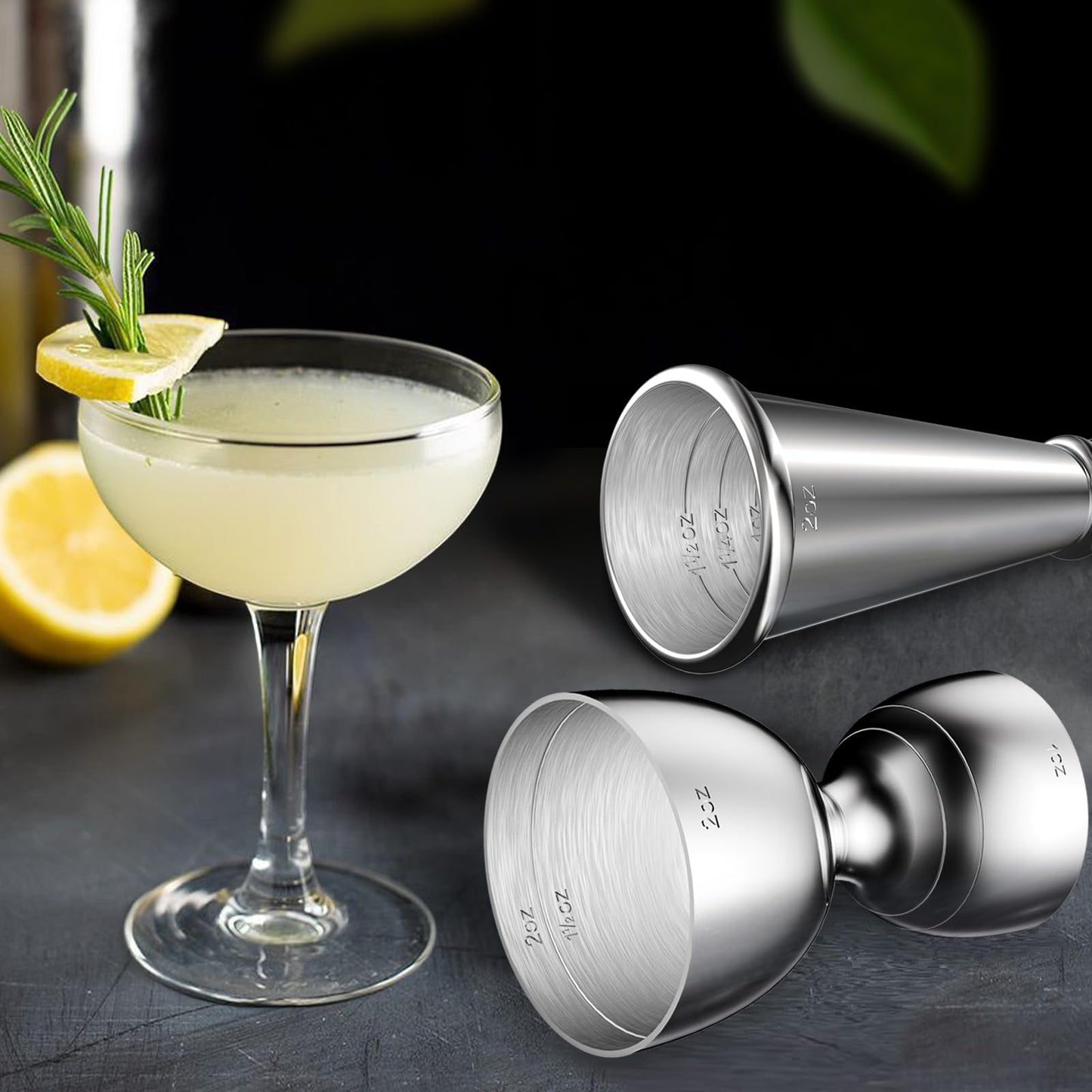 2 Pack Jigger for Bartending，Premium Bell Jigge and Japanese Jiggers,Double cocktail Jigger Premium 304 Stainless Steel jigger 2 0Z 1OZ with Measurements inside