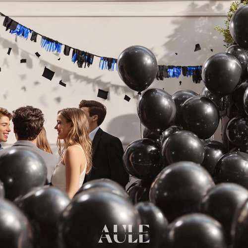 AULE Black Metallic Balloons - 12 Inch Chrome Latex Balloons for Birthday & Graduation Decor | 50 Pcs