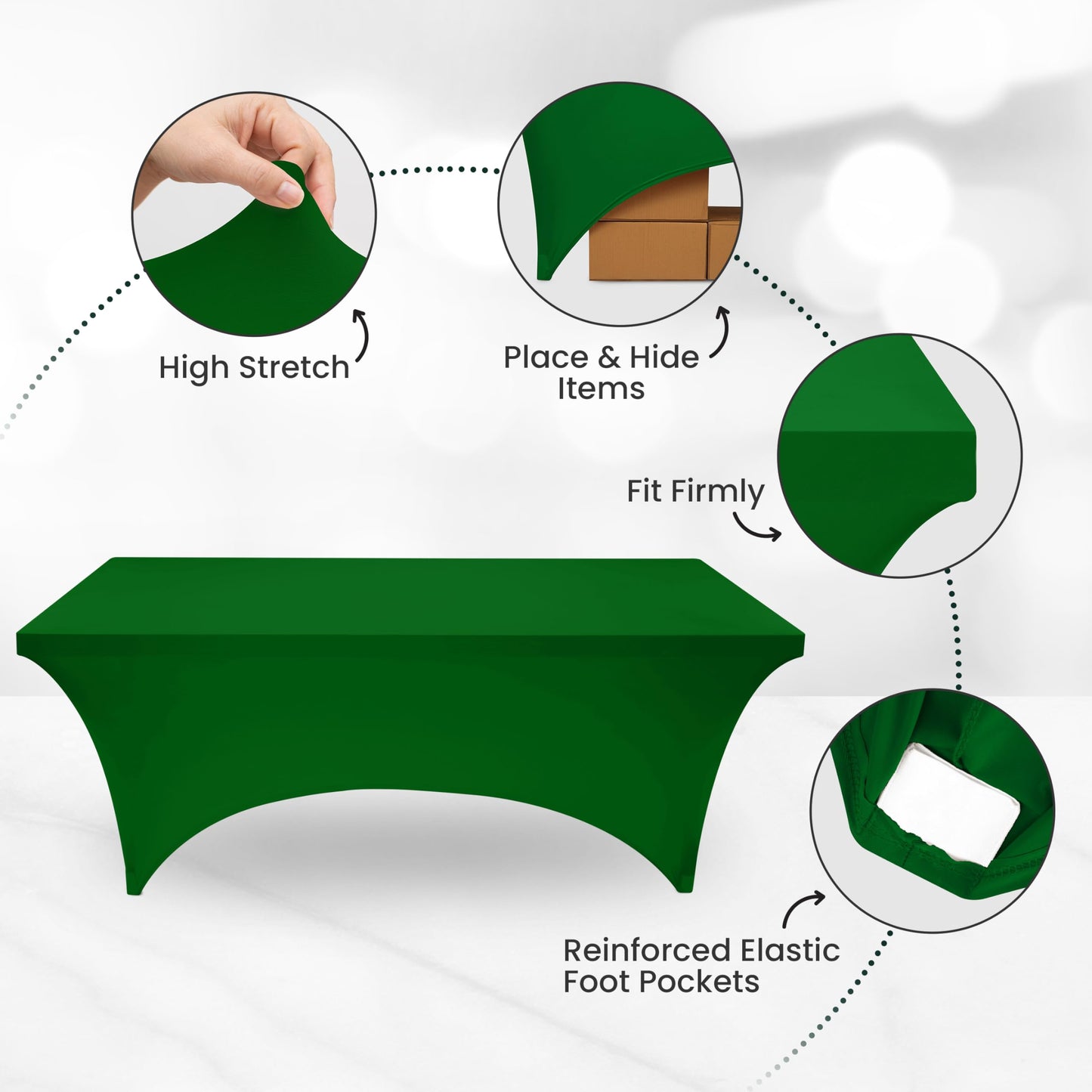 Utopia Kitchen Spandex Tablecloth 10 Pack [6FT, Emerald Green] Tight, Fitted, Washable and Wrinkle Resistant Stretch Table Cloth Rectangle Cover for Trade Show, Weddings & Parties [72Lx30Wx30H Inch]