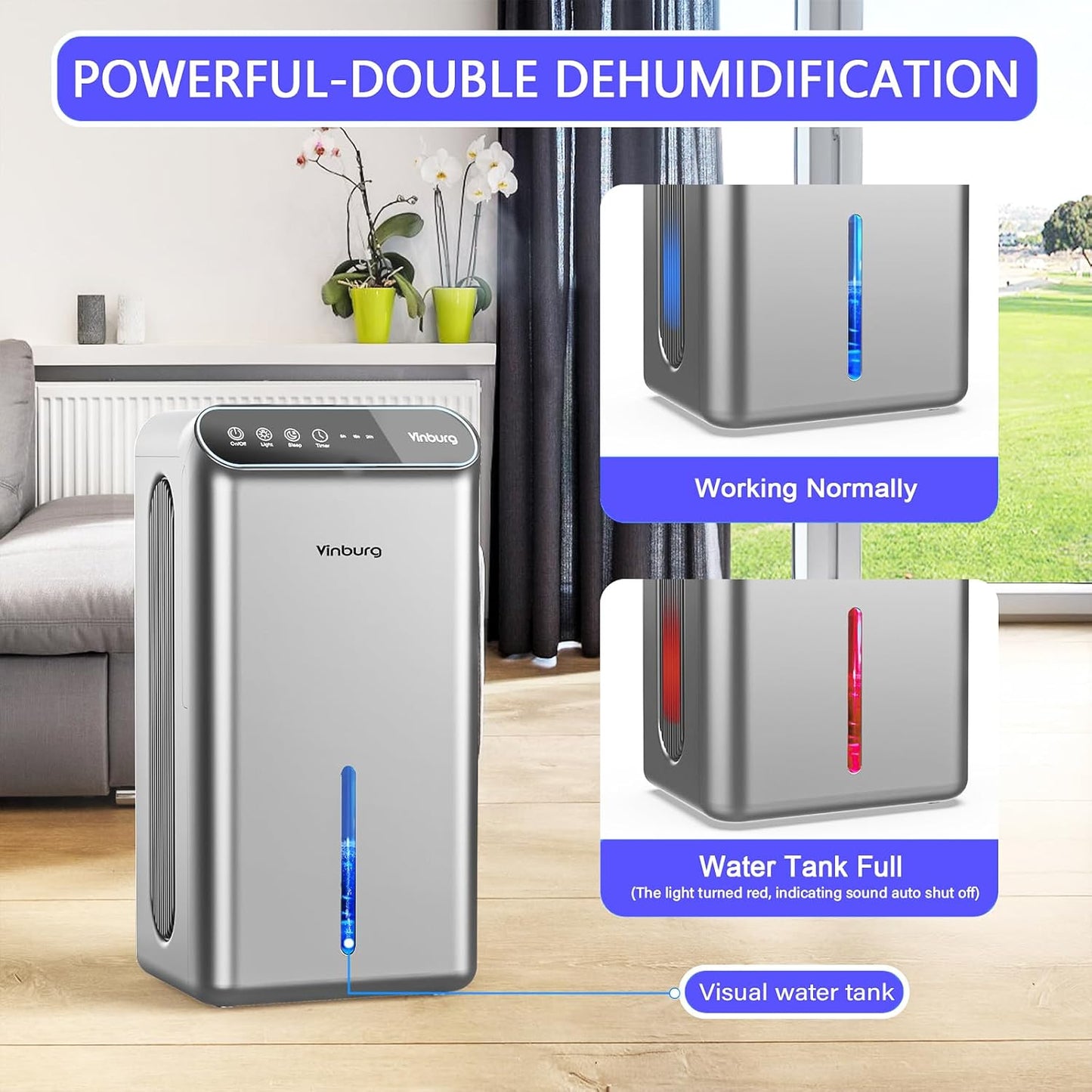 Skiennix Dehumidifier - Quiet 85 OZ Water Tank for Home | Ideal for Basement, Bedroom, and Bathroom