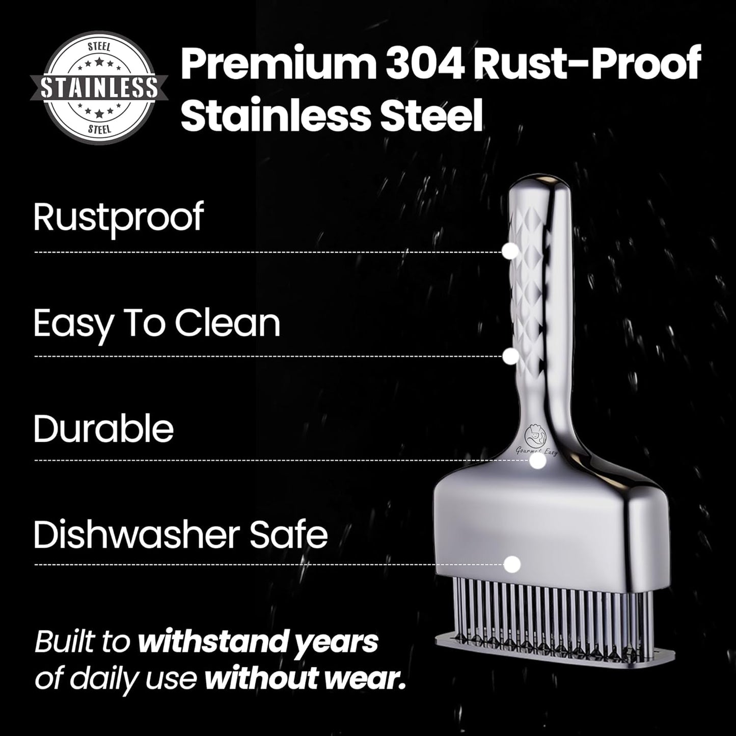 Meat Tenderizer Tool - Skiennix Stainless Steel Blade with Extra Long Handle | Rustproof One-Piece Design