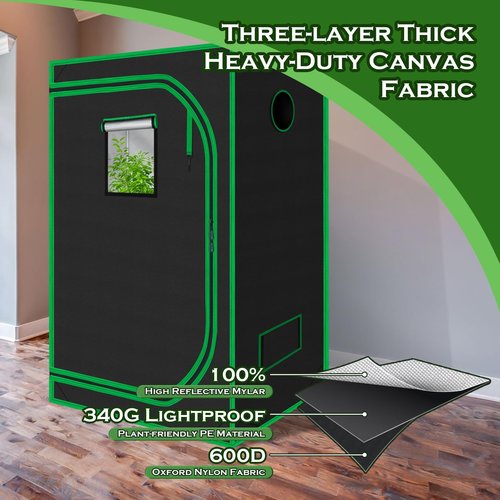 Green Hut 3x3 Grow Tent, 36"x36"x72" Growing Tent with Observation Window and Floor Tray for Hydroponics Indoor Plant Growing 3x3 Grow Room