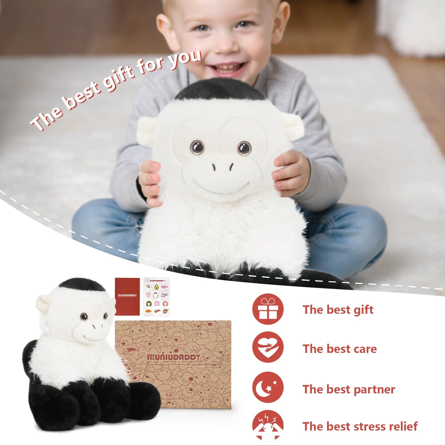 Niuniu Daddy 14" | 3.5 Pound Monkey Weighted Stuffed Animal for Kids Adults, Heavy Capuchin Monkey Pillowfort Plush Toys, Weighted Beads for Stuffed Animals Body Pillow for Birthday Holiday Christmas