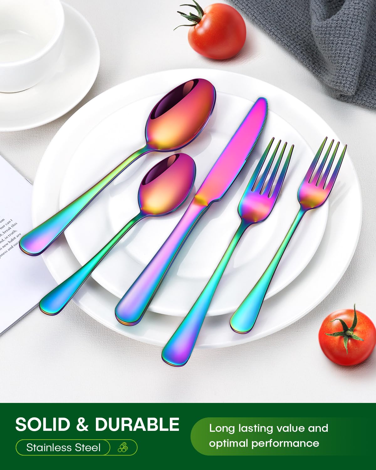 PHILIPALA 20 Piece Rainbow Silverware Set, Stainless Steel Flatware Set for 4 Colorful Cutlery Utensil Set Include Knife Fork Spoon Food Grade Mirror Polished Dishwasher Safe