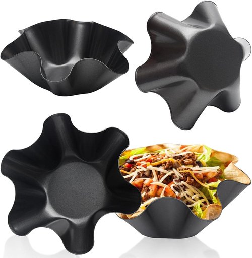EKDJKK Taco Salad Bowl Maker - 4 Pack Non-Stick Carbon Steel Tortilla Shell Pans | 16.5x7.5x6cm