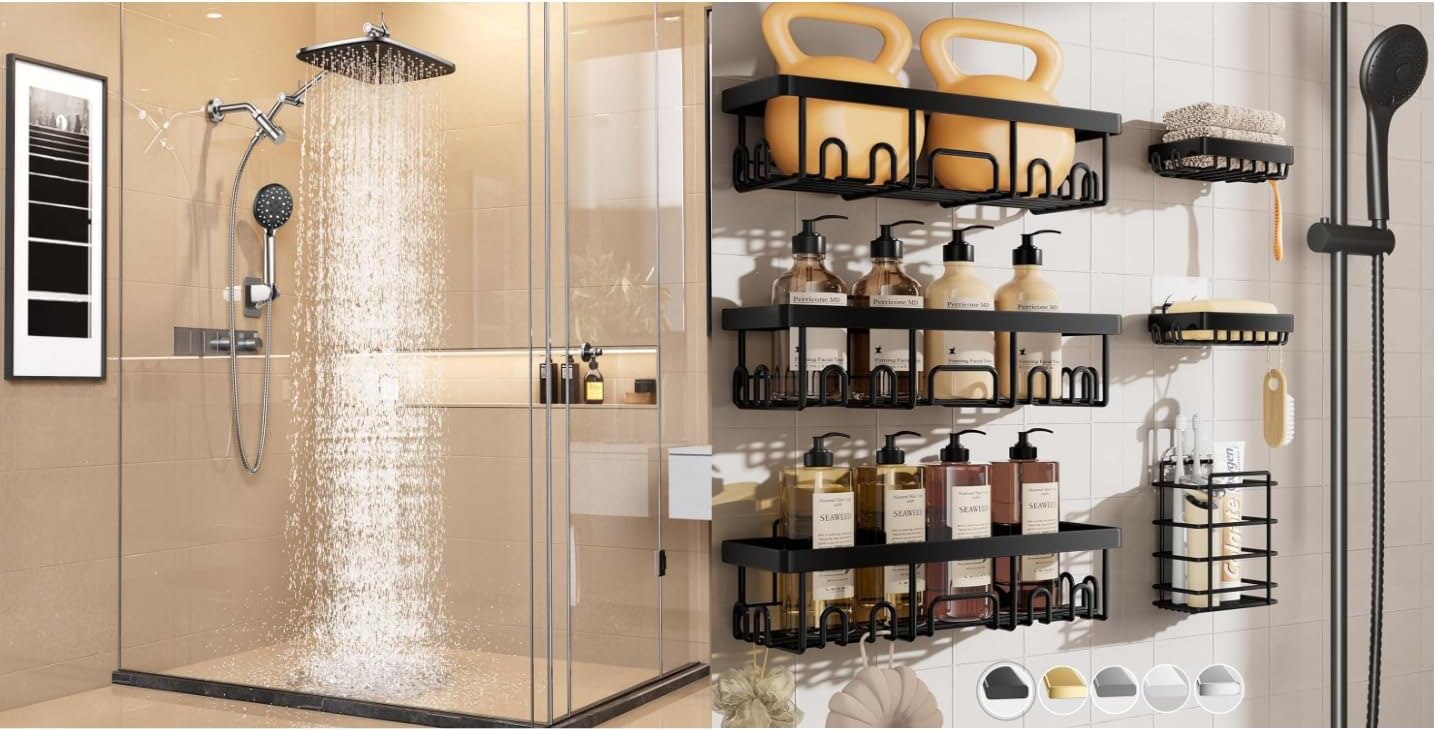 Veken Shower Head - High-Pressure Water Flow | Adjustable Spray Settings & Durable Shower Caddy