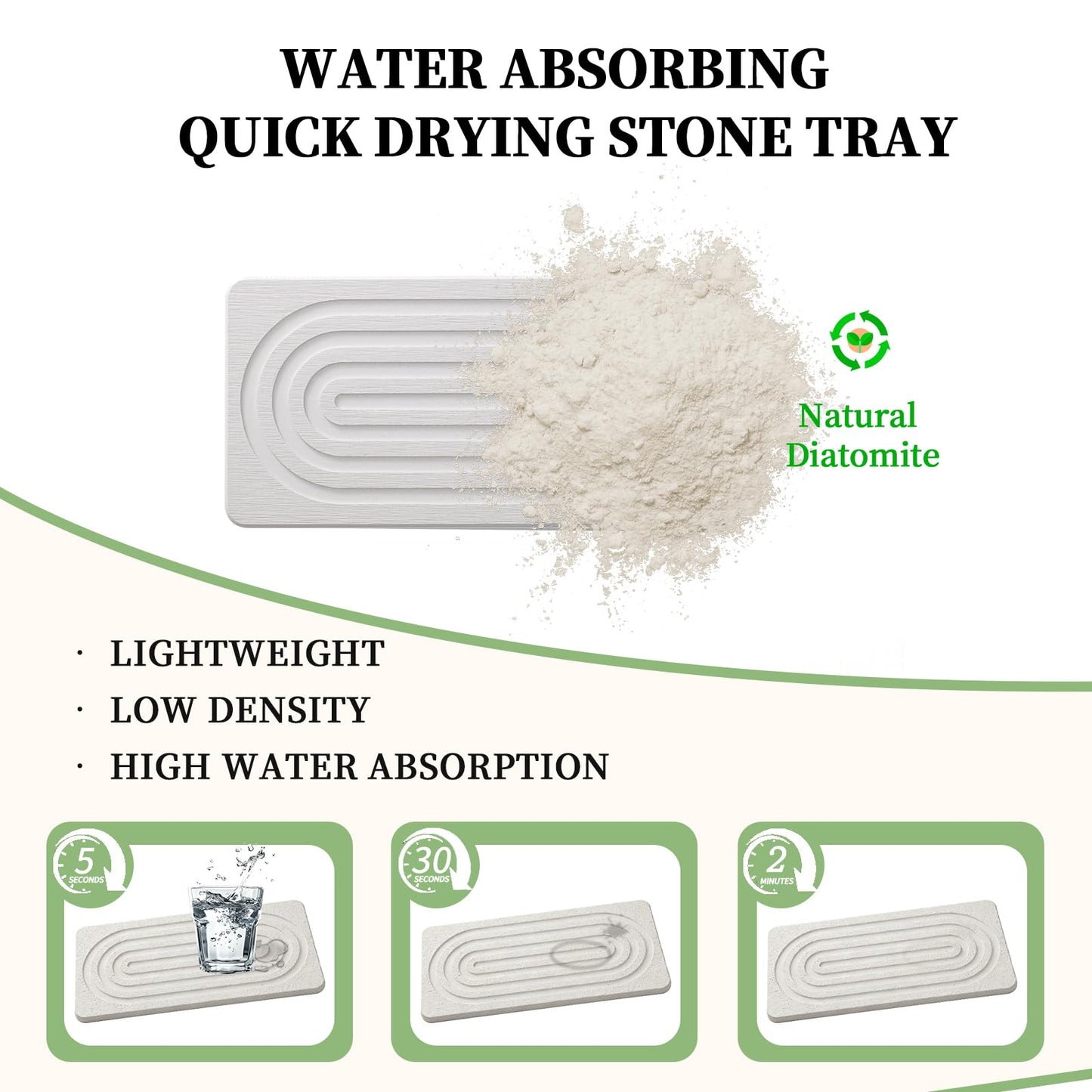 2 PCS Water Absorbing Diatomite Coasters, Stone Drying Mat for Kitchen Counter, Quick Dry Stone Mat Trays for Bathroom Kitchen Counter, Soap Dish Tray Used for Hand Soaps (White, 8.3" x 4")