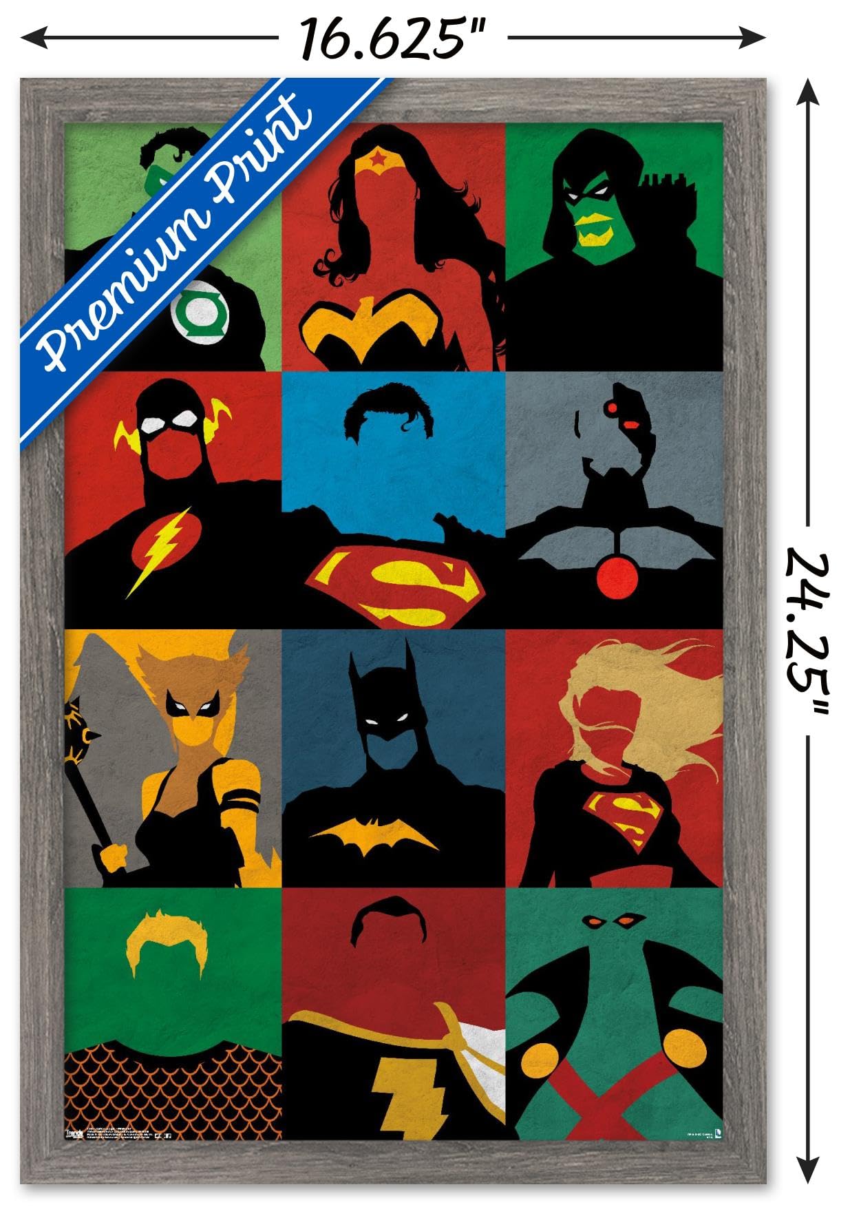 Trends International DC Comics - Justice League - Minimalist Wall Poster, 14.725" x 22.375", Barnwood Framed Version