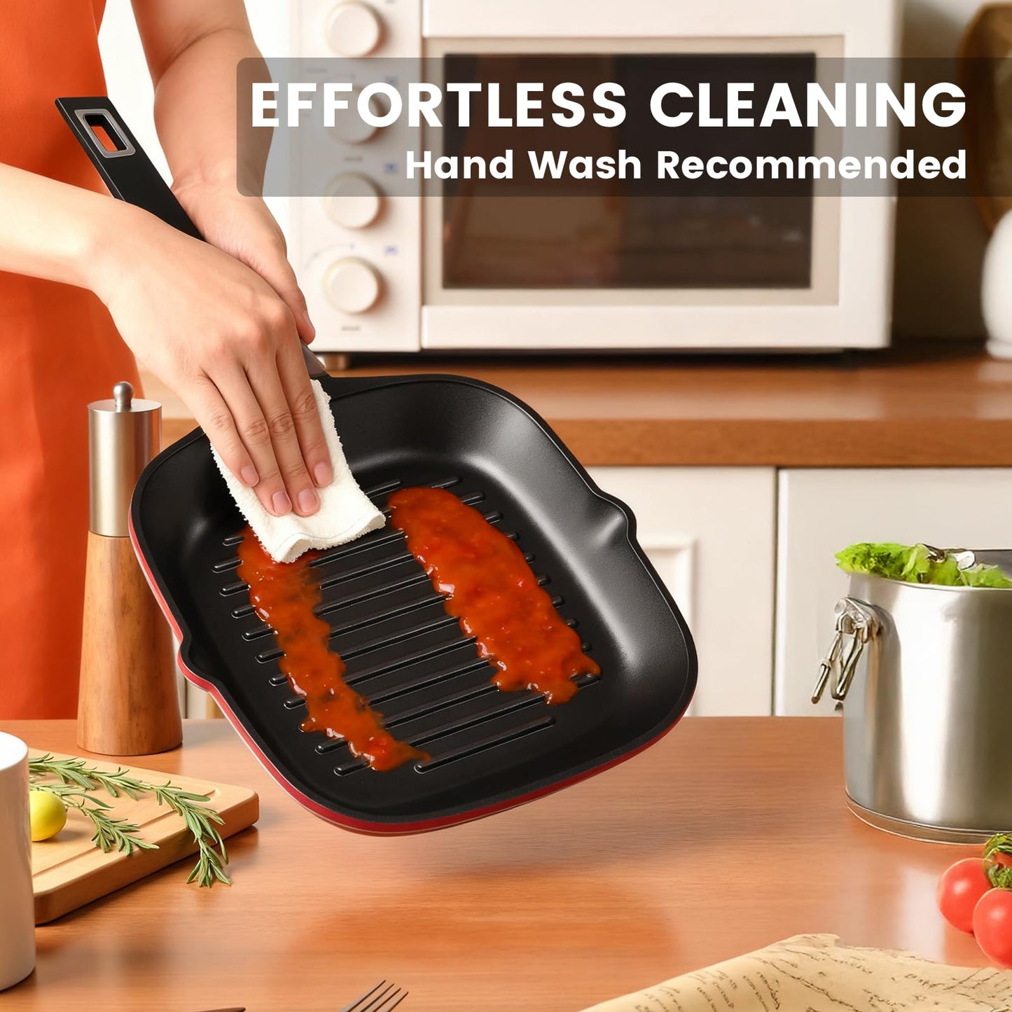 EvoFar 11 Inch Nonstick Grill Pan, Square Large Grilling Skillet Steak Pan for Stove Tops, Granite Coating Grill Skillet with Pour Spouts, PTFE & PFOA Free, Durable Grilling Pan for Indoor & Outdoor