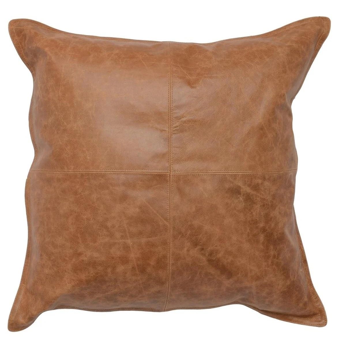 Genuine Leather Pillow Cover Case for Lumbar Throw Couch Pillows - Farmhouse Decorative Modern Sofa Thick & Soft Cushion Covers (Tan Antique, 20" x 20")