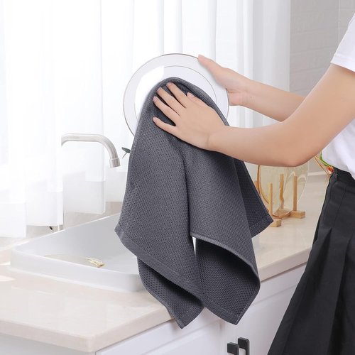 Homaxy 100% Cotton Waffle Weave Kitchen Dish Towels - Ultra Soft & Absorbent, 13 x 28 Inches, 8-Pack | Dark Grey