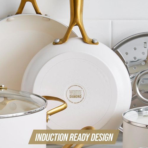 Blue Diamond 12" Nonstick Frying Pan - Diamond Infused Ceramic, PFAS & PTFE-Free, Dishwasher Safe, Induction Ready, White