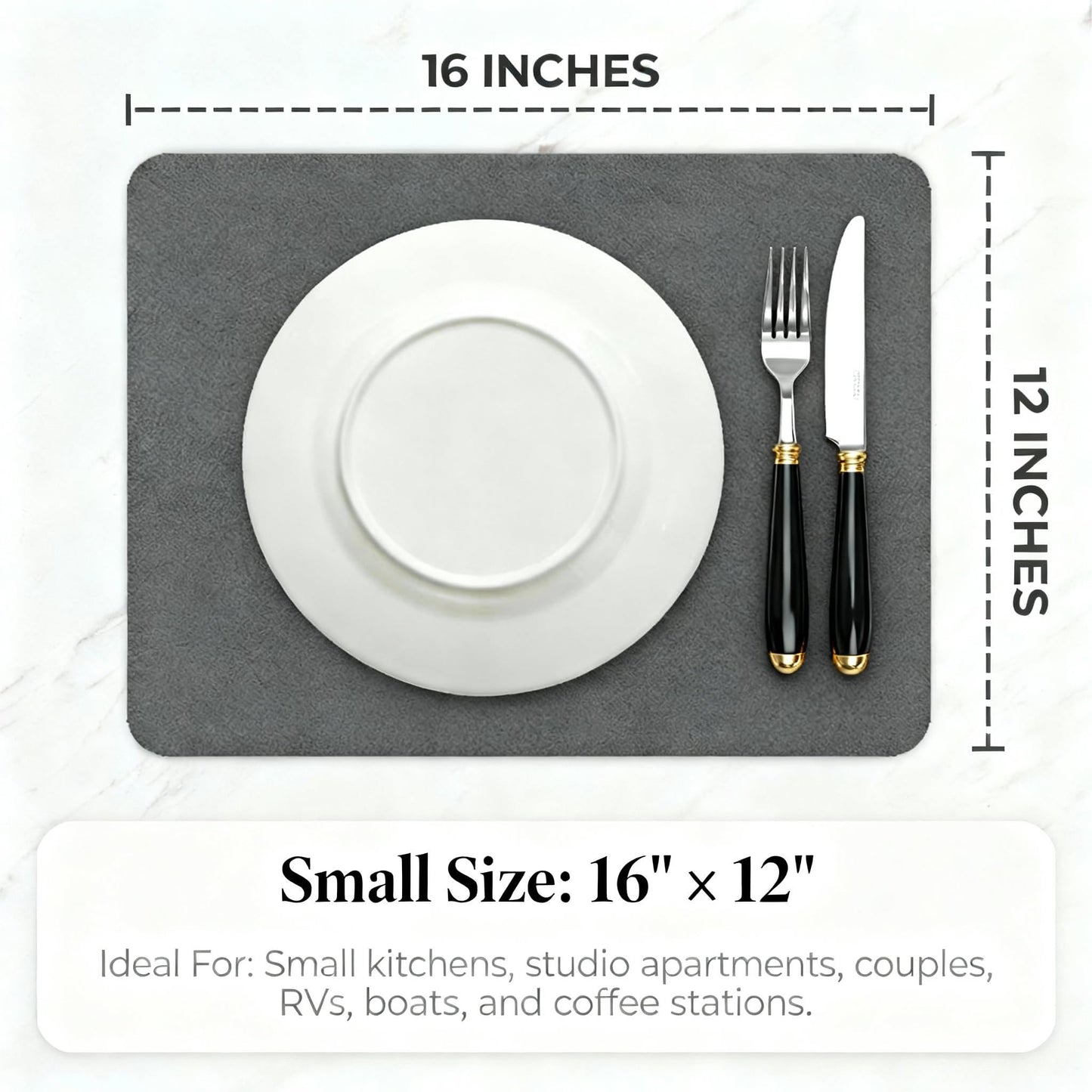 STRABELLA Dish Drying Mat Super Absorbent – 16" x 12" Coffee Mat for Countertops – Non-Slip Drying Mat for Kitchen Counter – Easy to Clean Water Absorbent Mat – Quick Dry Dish Drying Mats (Dark Gray)