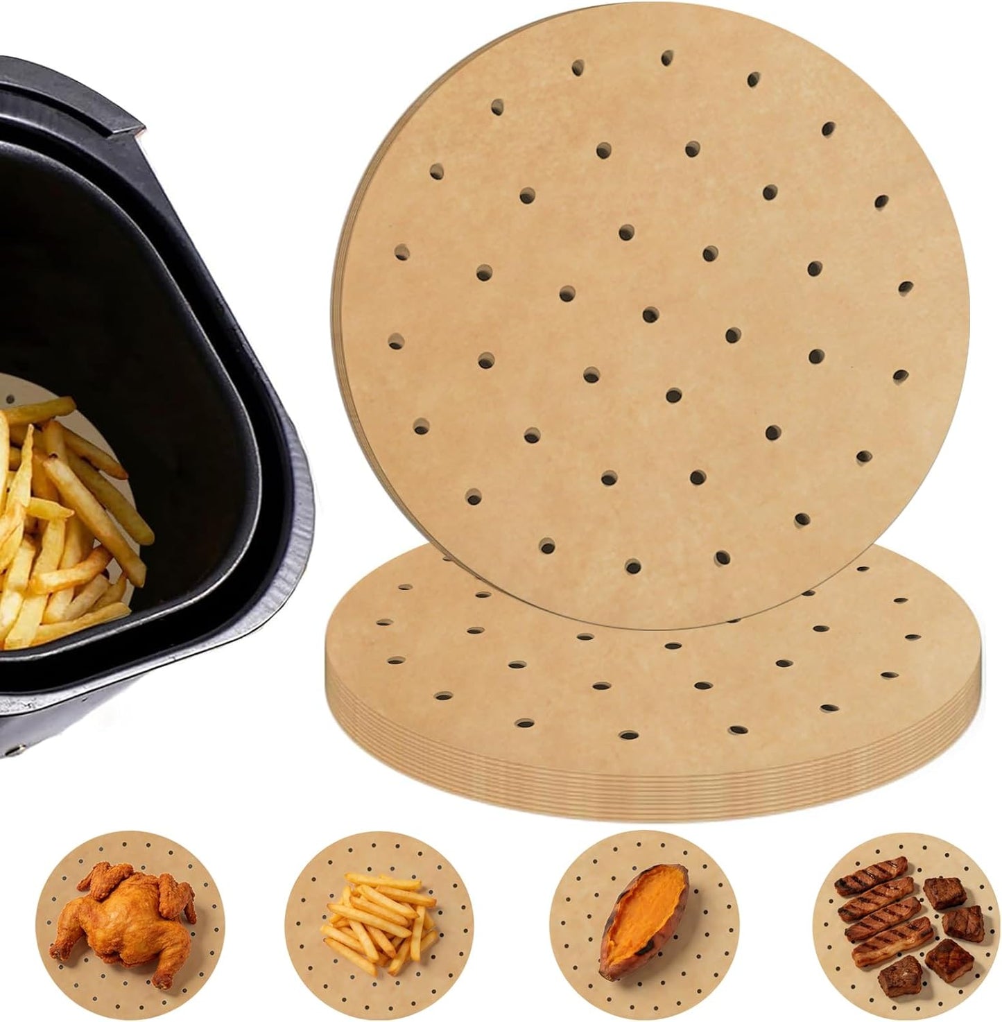 Numola Air Fryer Parchment Paper Liners - 8 Inch Non-Stick Disposable Baking Papers | 100 Pre-Cut Sheets for 3.5-6QT