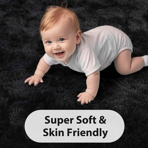FinRèc Soft Black Area Rug - Modern Fluffy Shaggy Design for Bedroom & Living Room | 4x6 Feet Non-Slip Furry Carpet