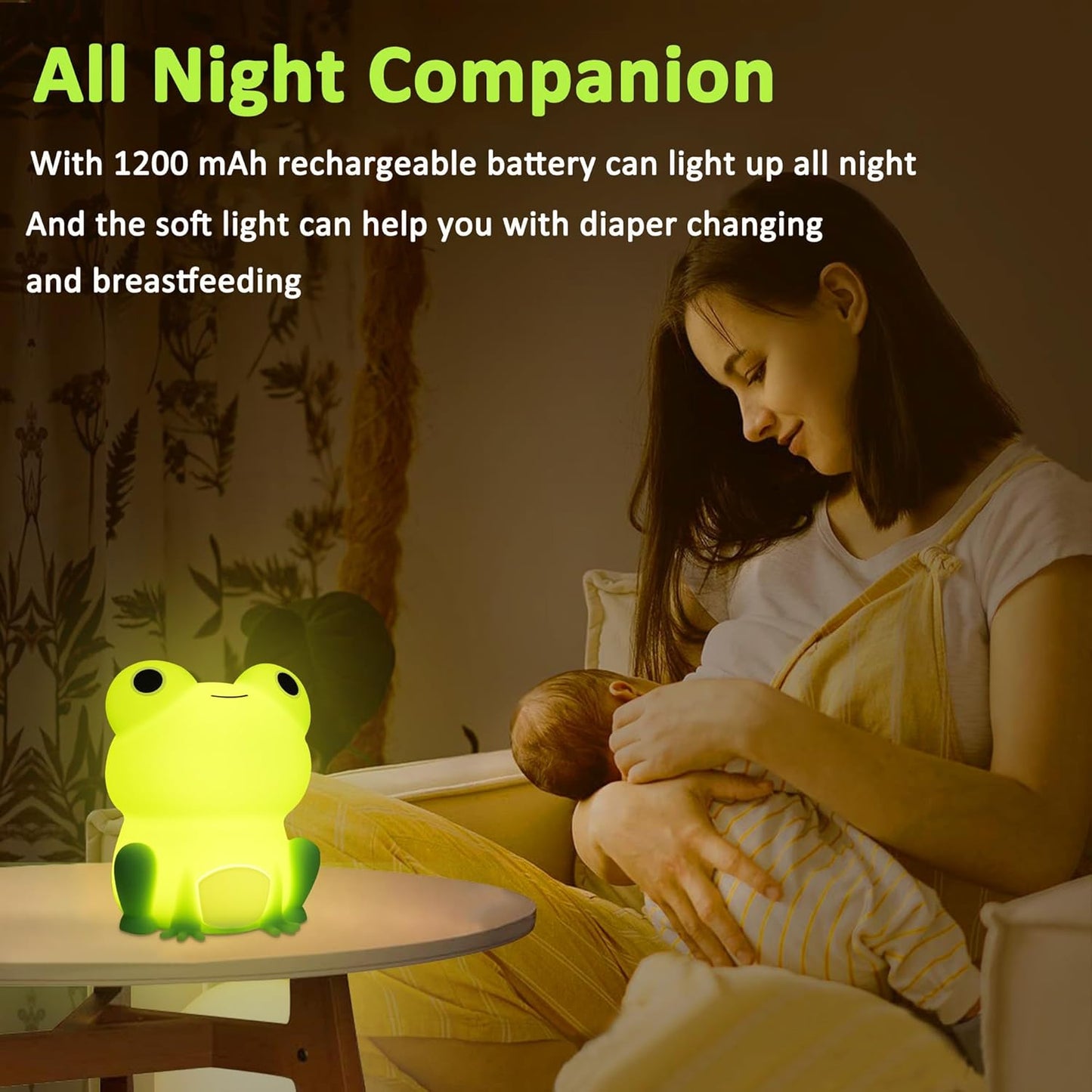 OkiyiD Frog Night Light - Rechargeable Dimmable Bedside Lamp with Touch Control | Portable Kids Gift