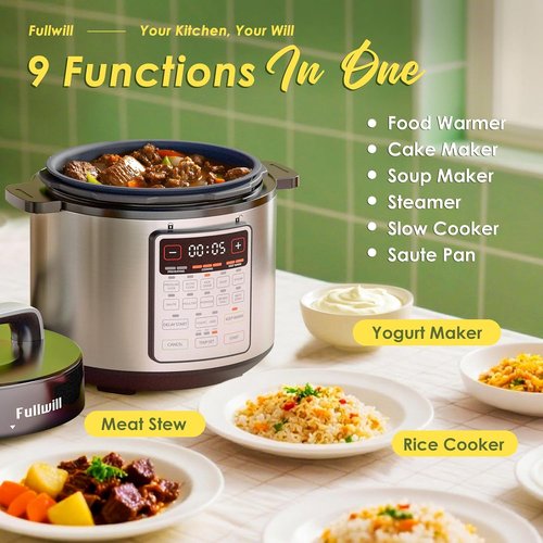 Fullwill 9-in-1 Electric Pressure Cooker - 12 Presets Multi Cooker, 6 Quart Nonstick Pot & More