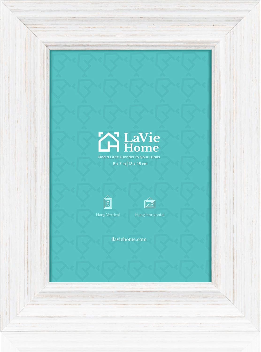LaVie Home 5x7 Picture Frames - Rustic Distressed White Wood Grain | 3 Pack with High Definition Glass for Wall & Table Display
