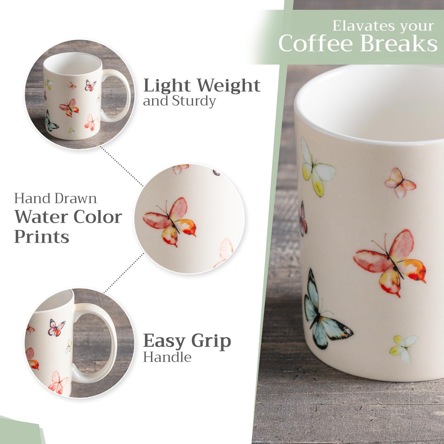 Maison d' Hermine Coffee Mug with Handle Fine Bone China Mugs Pack of Two Tea Cups for Hot Beverages Cappuccino Home Restaurant Office Gifts for Mothers day (Botanical Fresh - Pack of 2, 12 Ounce)