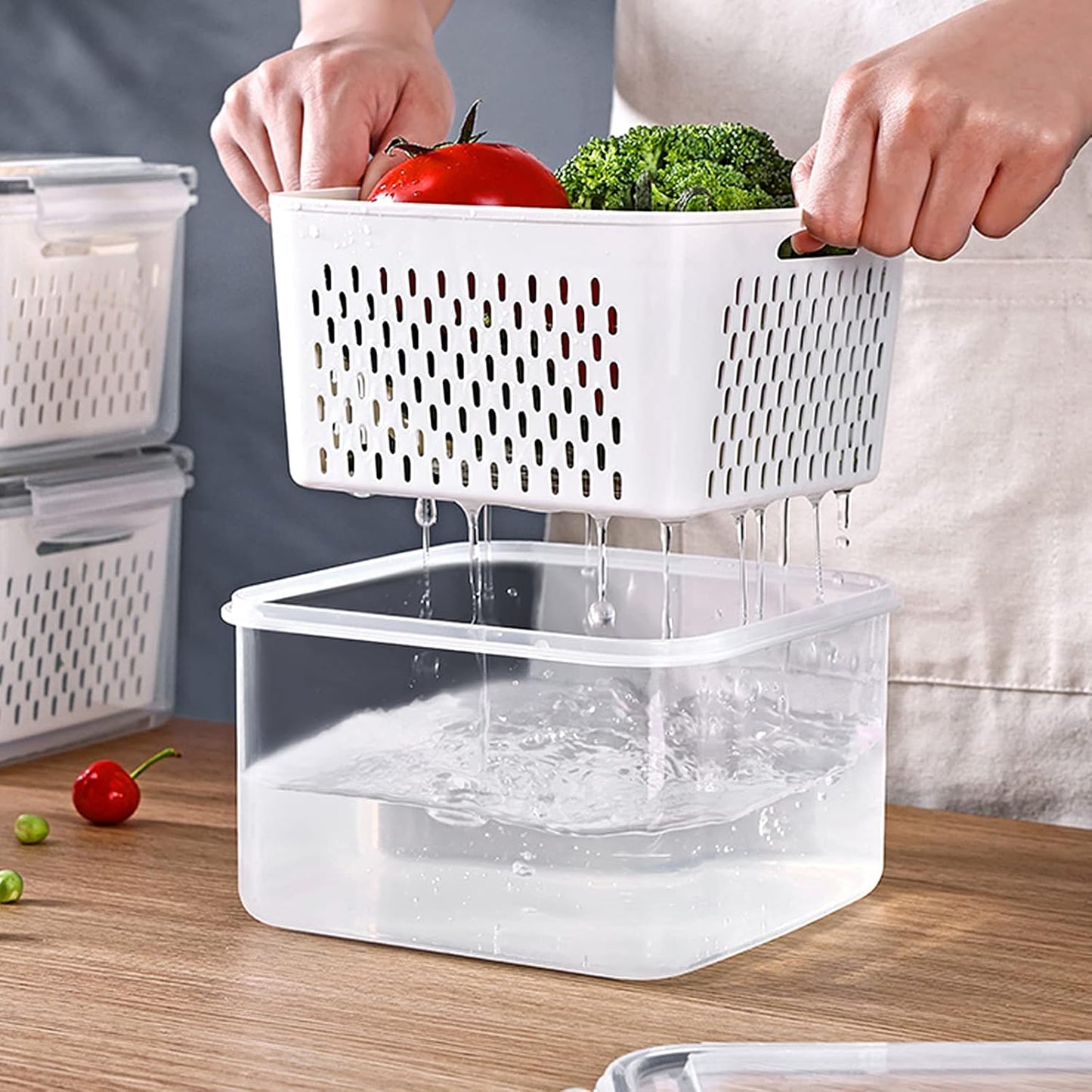 Skiennix 3-Pack Fridge Food Storage Containers - BPA-Free Plastic Produce Savers | Fresh Vegetable & Fruit Keepers (3.15L, 1.7L, 0.8L)