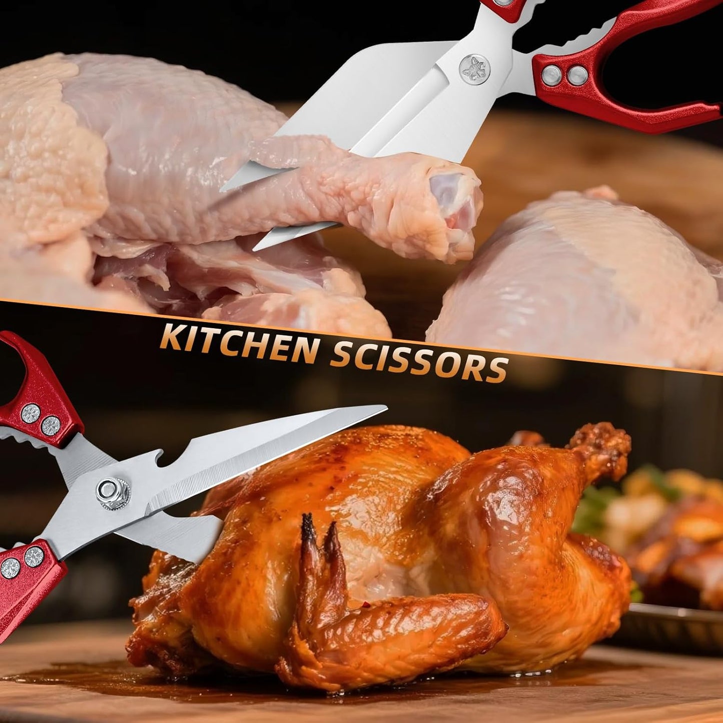 Upgraded Kitchen Scissors Set - Heavy Duty Stainless Steel Shears for Meat, Poultry & Bones | Dishwasher Safe