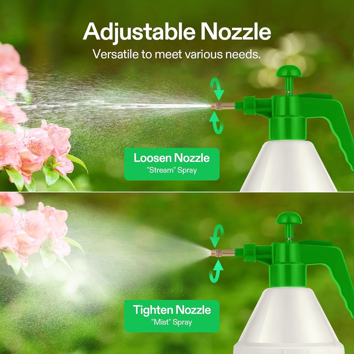 VIVOSUN 50oz Handheld Garden Pump Sprayer - Adjustable Brass Nozzle for Plants & Cleaning | Green