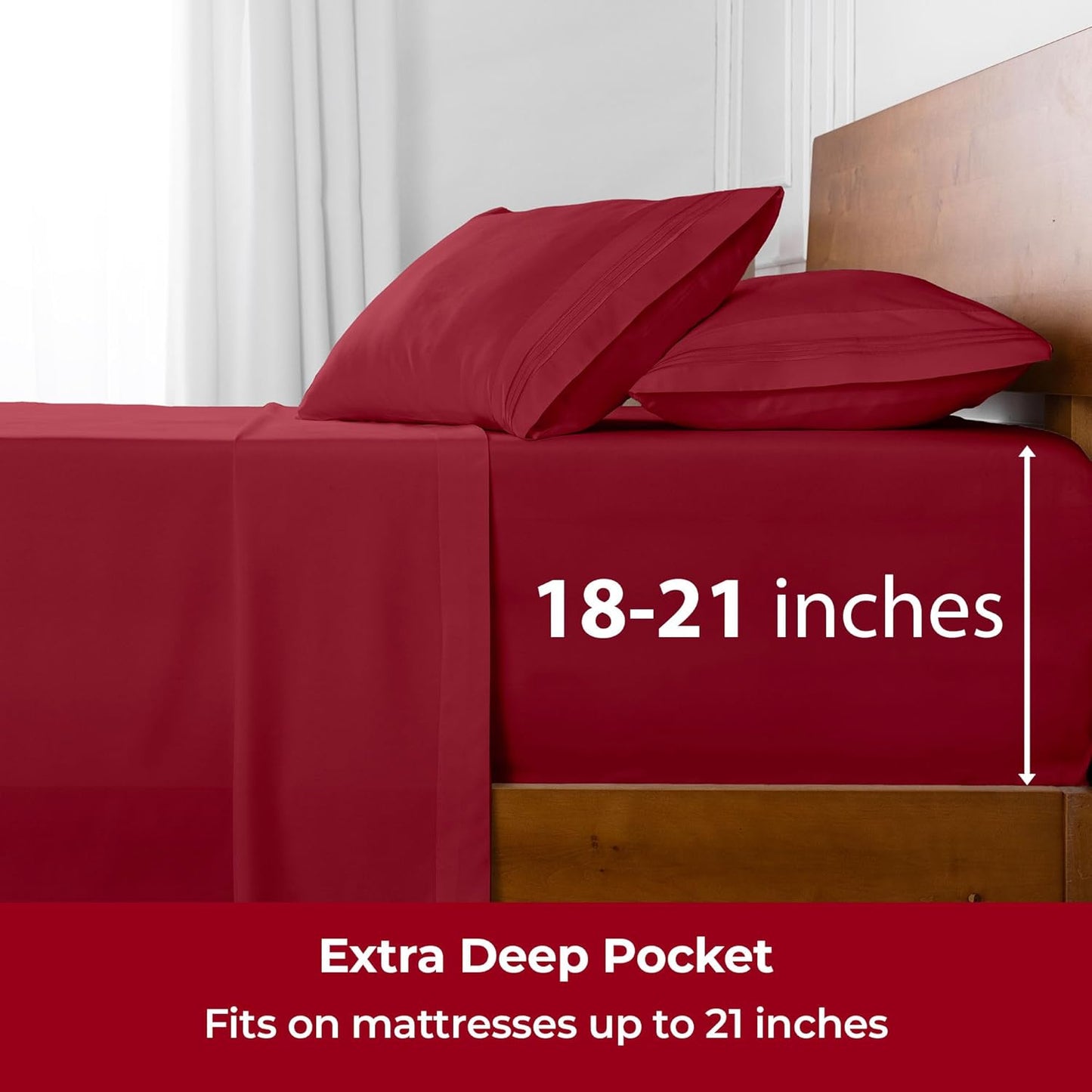 Mellanni Extra Deep Twin Sheets - Hotel Luxury Bedding Set | Ultra Soft, Cooling, Wrinkle-Resistant (Twin, Brick Red)