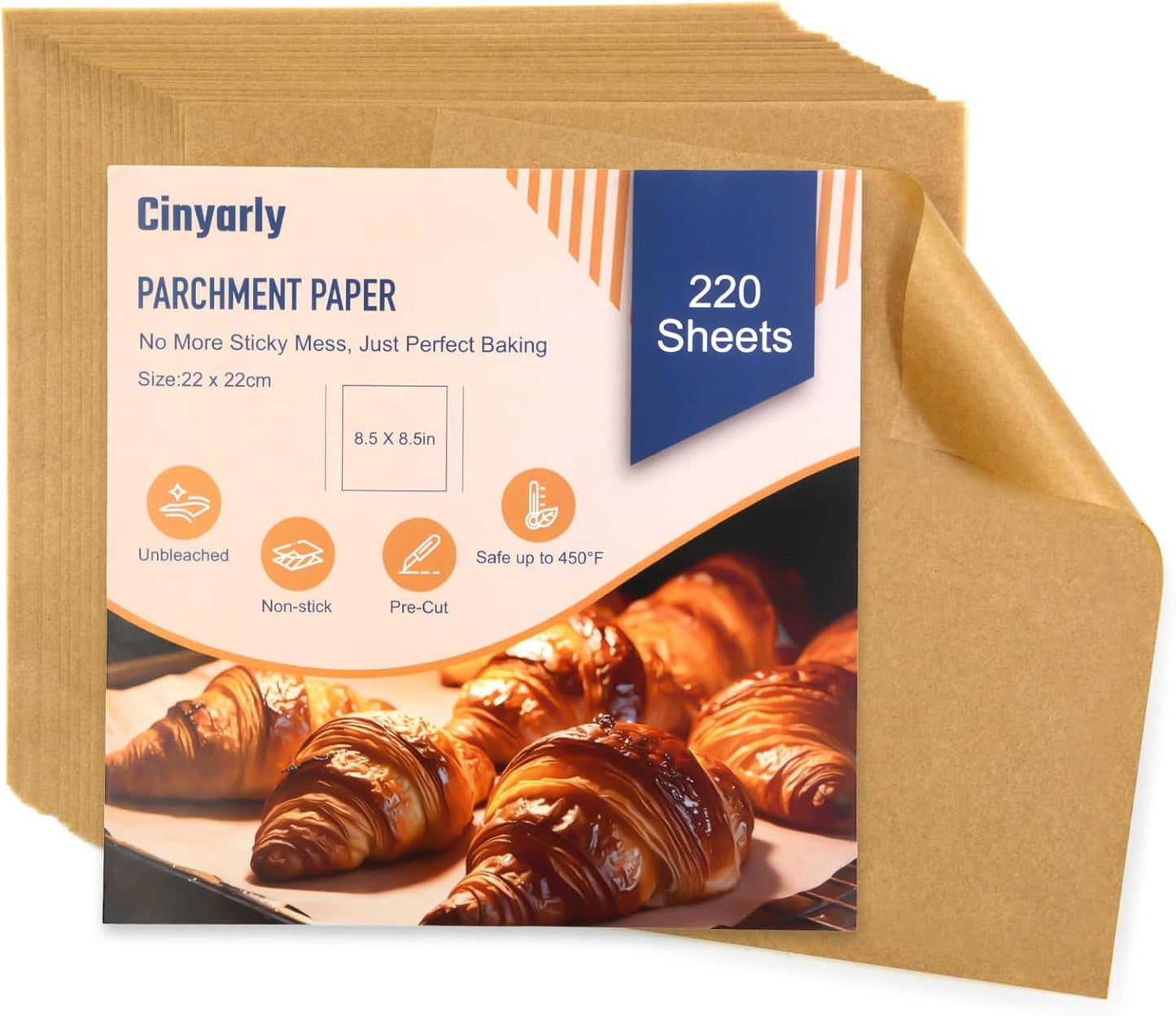 Parchment Paper Sheets | 220 Pcs Non-Stick Precut Baking Paper - 8.5x8.5 Inch, Oil & Water Resistant