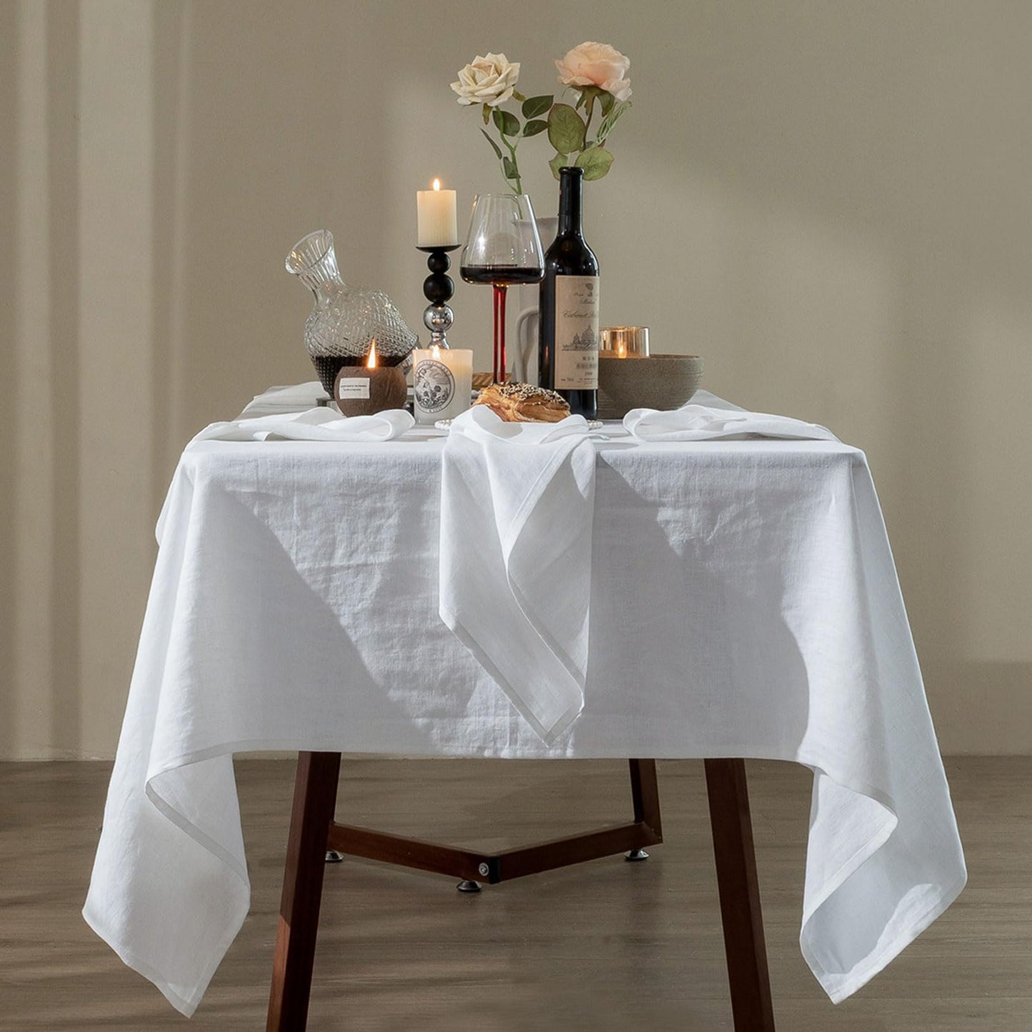 Talasily Linen Tablecloth 100% Pure Linen Table Cloth 60x120 Inches Rectangle Tablecloths Washable Cloths for Kitchen, Dining, Buffet Parties, Holidays, Picnic, Weddings and Restaurants-White