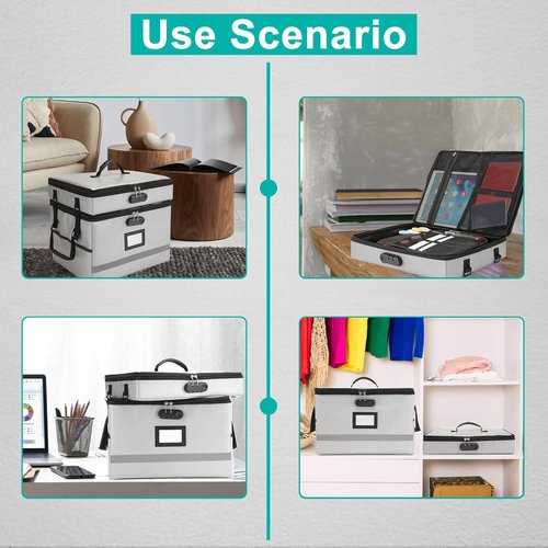 **EXLIFBAG Fireproof Document Organizer Box - Portable 2-Layer File Storage with Lock & Handle**