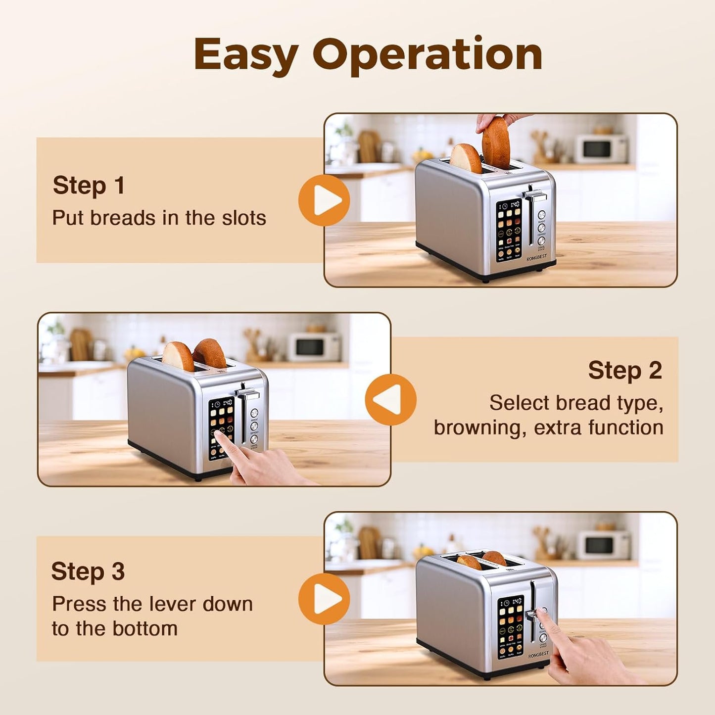 Skiennix 2-Slice Touch Screen Toaster - Wide Slots for Even Toasting, Reheat & Defrost, Silver