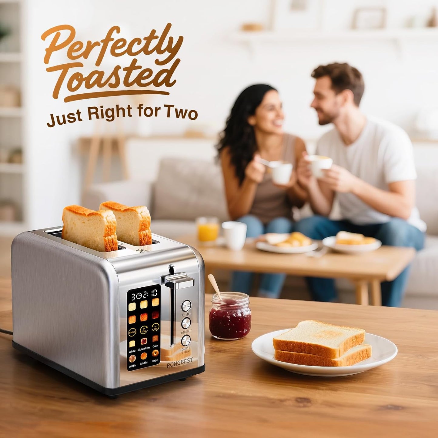 Skiennix 2-Slice Touch Screen Toaster - Wide Slots for Even Toasting, Reheat & Defrost, Silver