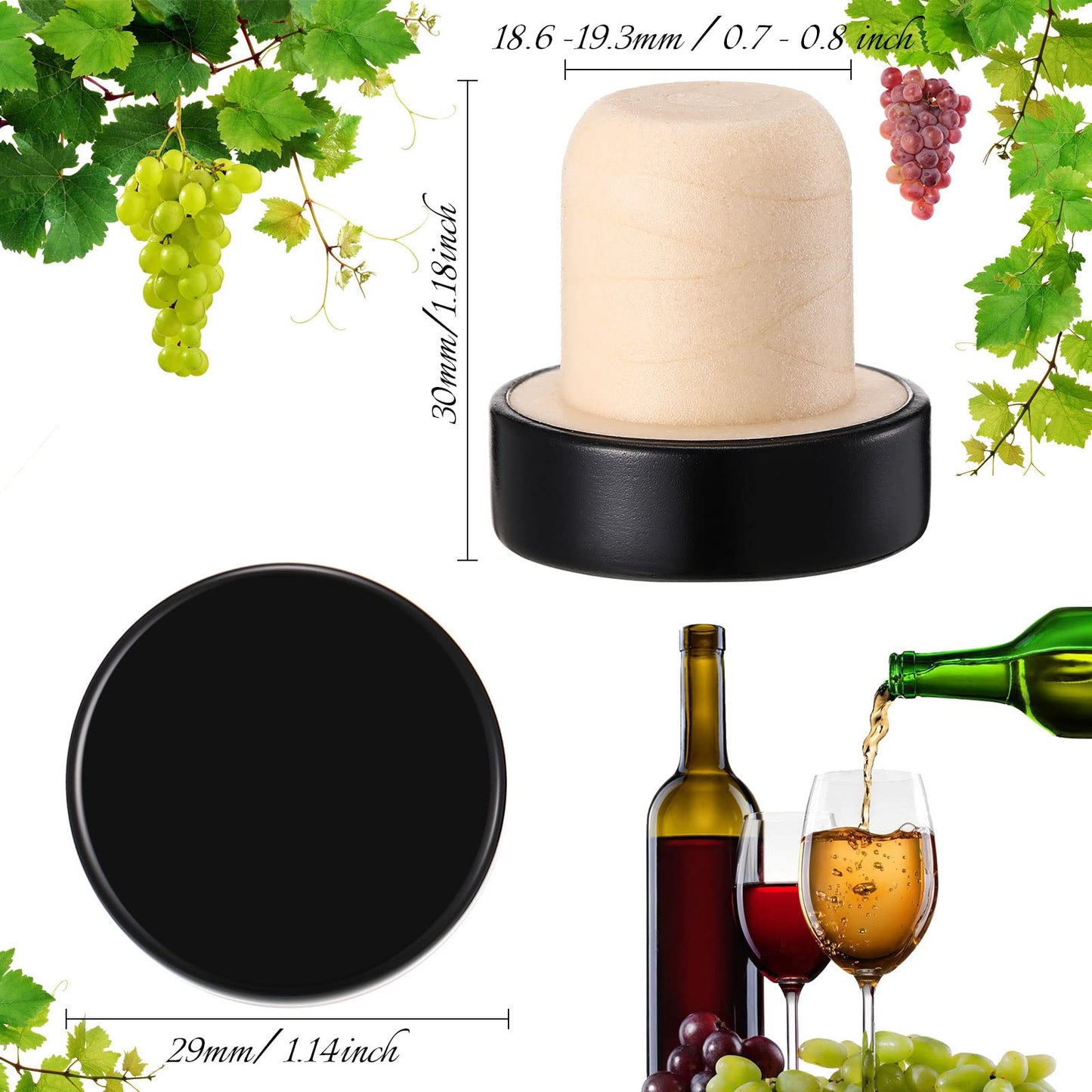 Yookeer T-shaped Stopper Cork Wine Bottle Stoppers Reusable Wine Sealing Plug for Beer Bottles DIY Craft(Black,24 Pieces)