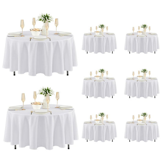 Fitable 8 Pack Round Tablecloths: Stain Resistant Wrinkle Free Circle Table Clothes, Washable Reusable Polyester Table Covers for Wedding Party Birthday Banquet Reception(White, 84 Inch)