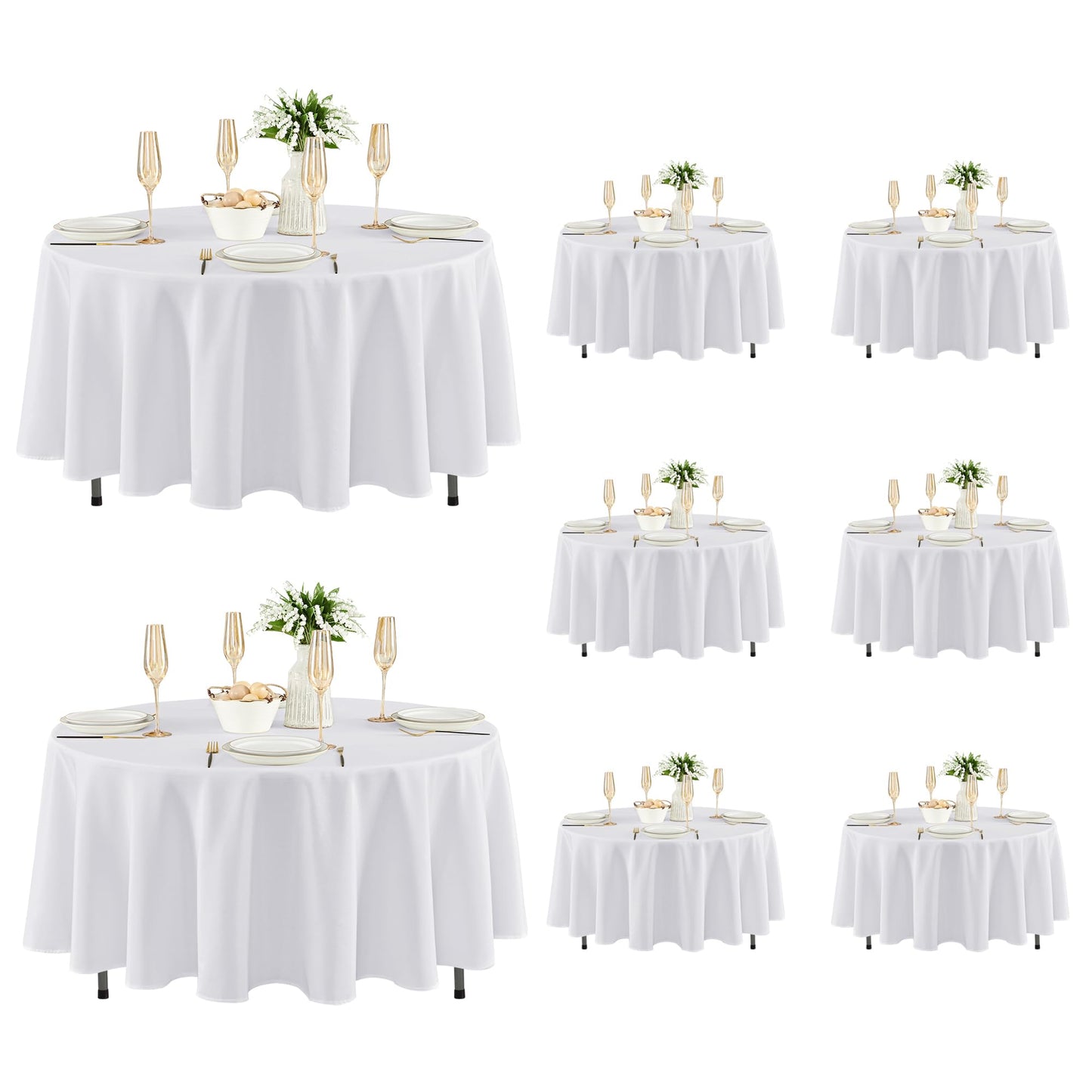 Fitable 8 Pack Round Tablecloths: Stain Resistant Wrinkle Free Circle Table Clothes, Washable Reusable Polyester Table Covers for Wedding Party Birthday Banquet Reception(White, 70 Inch)