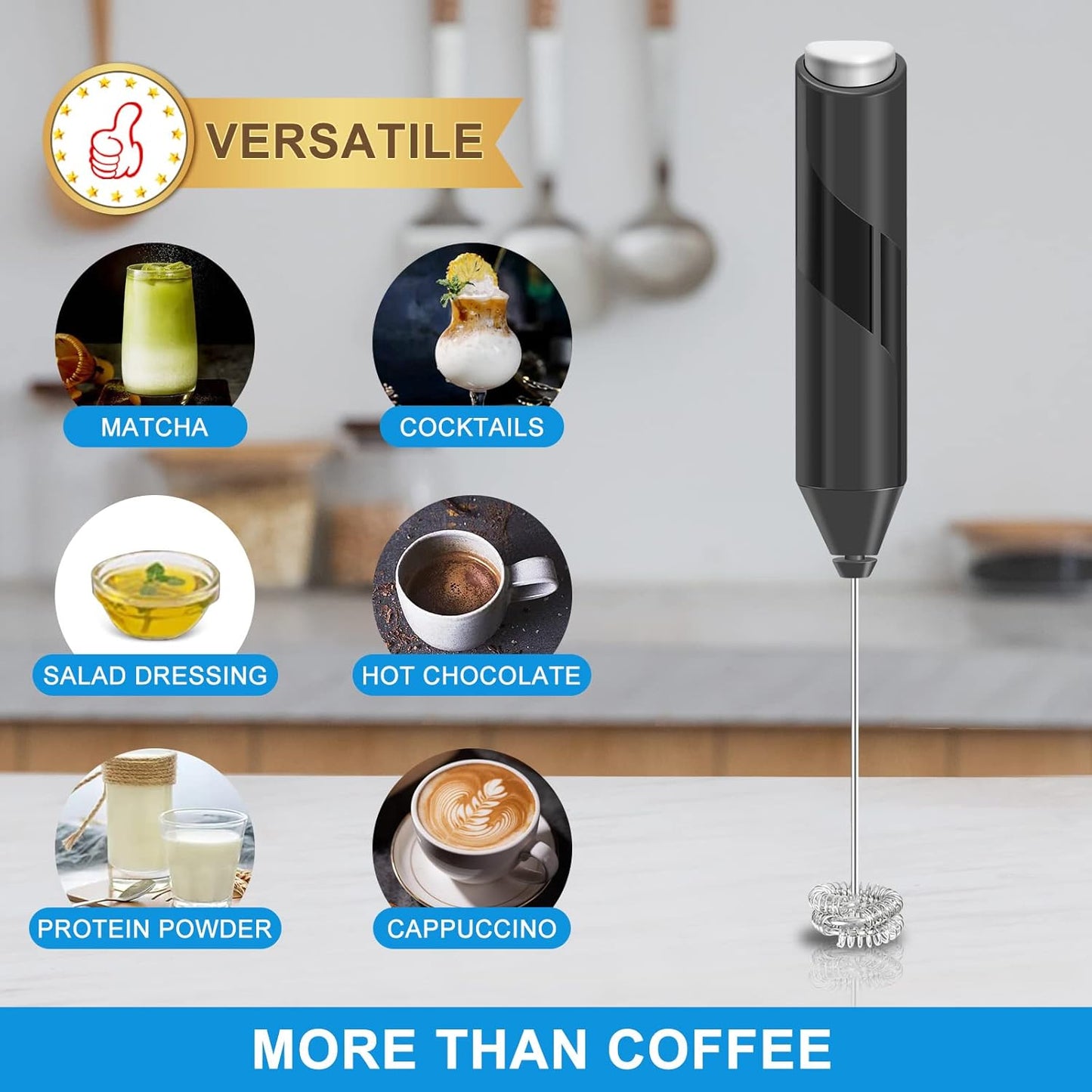 Skiennix Double Whisk Milk Frother - Handheld Electric Drink Mixer with Stainless Steel Stirrer | Perfect for Coffee, Cappuccino, and Matcha