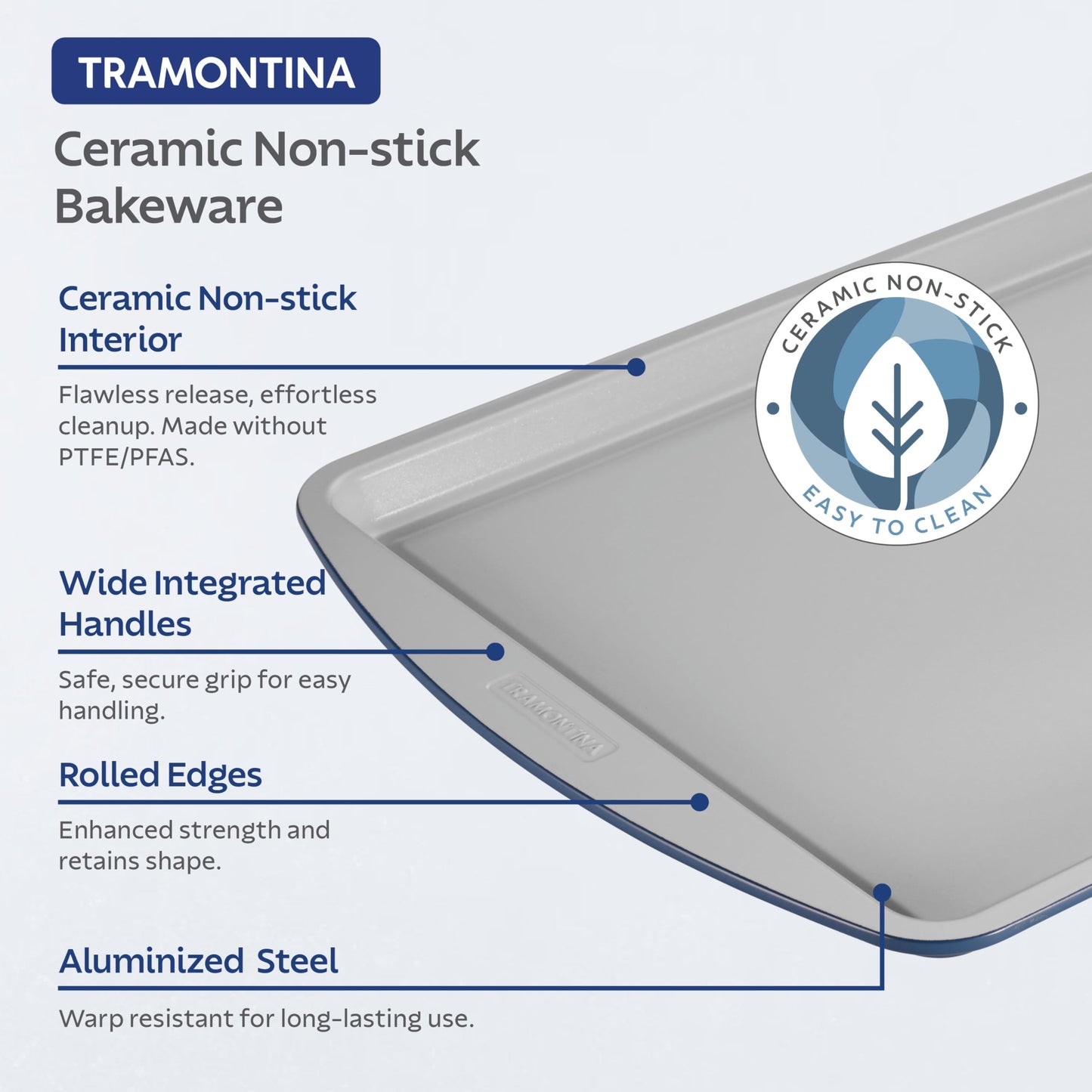 Tramontina Rise 8-Piece Ceramic Baking Pans Set, Non stick Essential Bakeware for Cookies, Loafs, Cakes, Brownies and Muffins