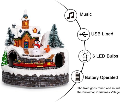 Candieslife Animated Musical Christmas Snowman Decoration - Rotating Train with Warm Lights | Festive Tabletop Ornament