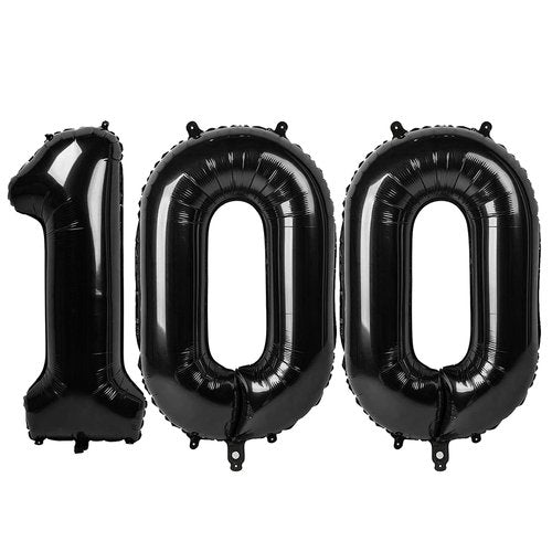 Black Number 100 Balloon 40 inch, 100 Number Balloons, 100th Black Birthday Decorations, 100 Year Old Women Men Party Supplies