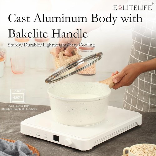 ESLITE LIFE Nonstick Sauce Pan - 1.5 QT Small Soup Pot with Lid | PFOA Free, Compatible with All Stovetops