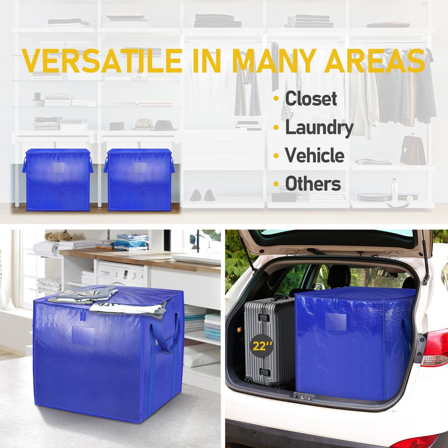 TICONN 2 Pack Extra Large Moving Bags with Zippers & Carrying Handles, Heavy-Duty Storage Tote Moving Boxes for Space Saving (2 PK, 60 Gallon)